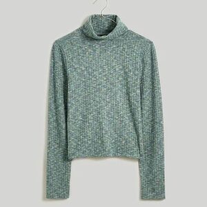 NWT Madewell Turtleneck Long-Sleeve Tee Green Space Dye Ribbed Cropped T-Shirt